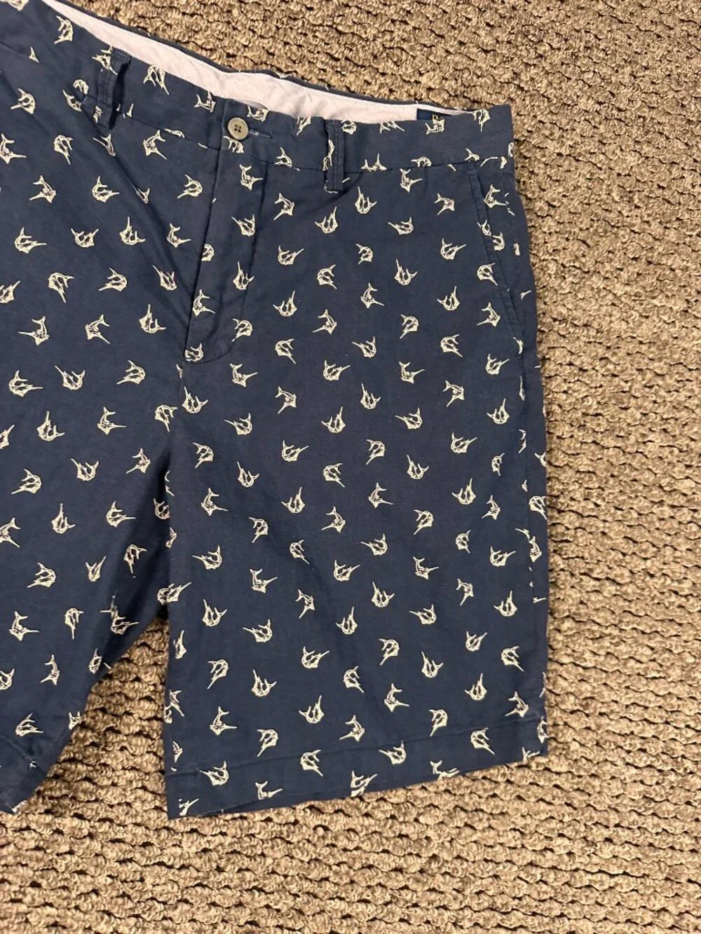 Polo Ralph Lauren Marlin Embroidered Linen Cotton Shorts Navy Blue Mens Size 35